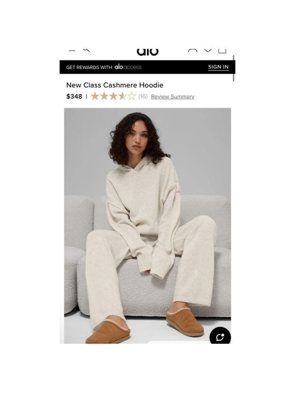 NWT Alo Yoga New Class Cashmere Wool Hoodie in Bone Heather M
